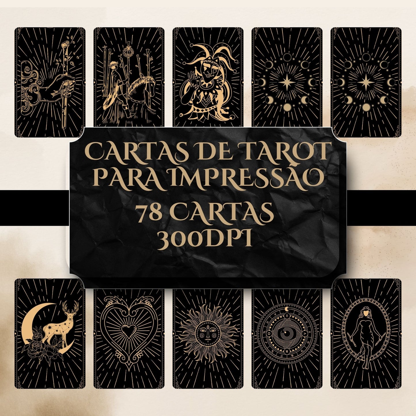 Deck para tarot digital para impressão Black dourado