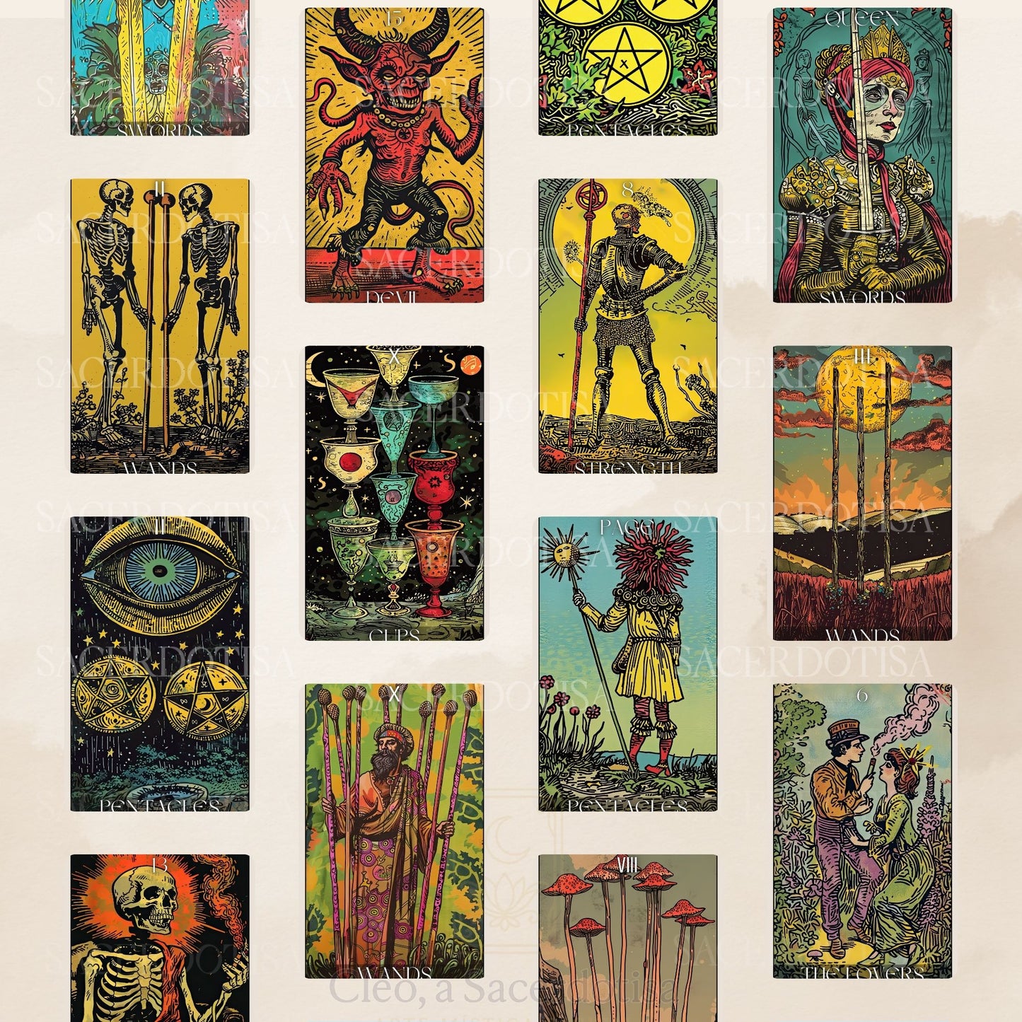 Deck para tarot digital para impressão Trippin