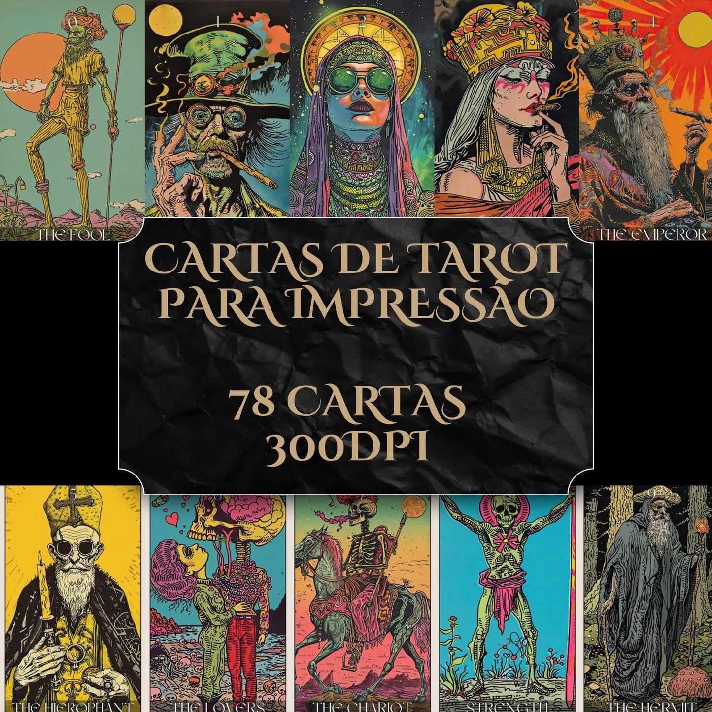 Deck para tarot digital para impressão Trippin