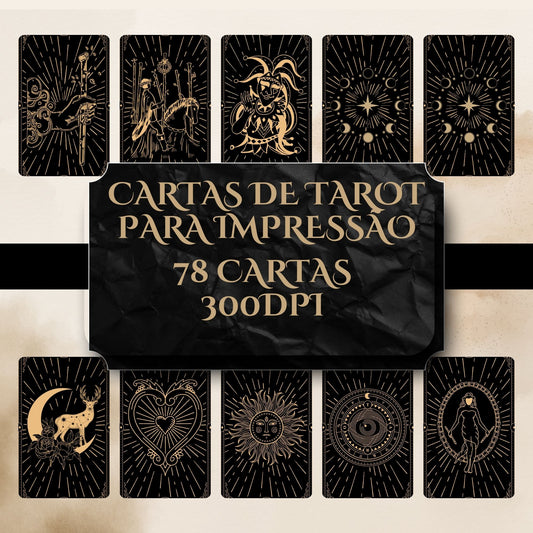 Deck para tarot digital para impressão Black dourado